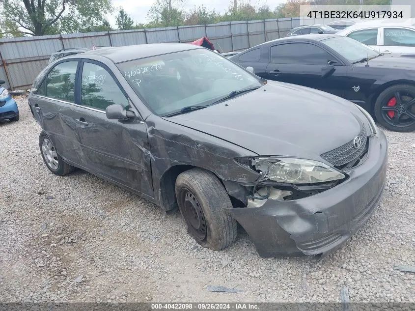 2004 Toyota Camry Le/Xle/Se VIN: 4T1BE32K64U917934 Lot: 40422098