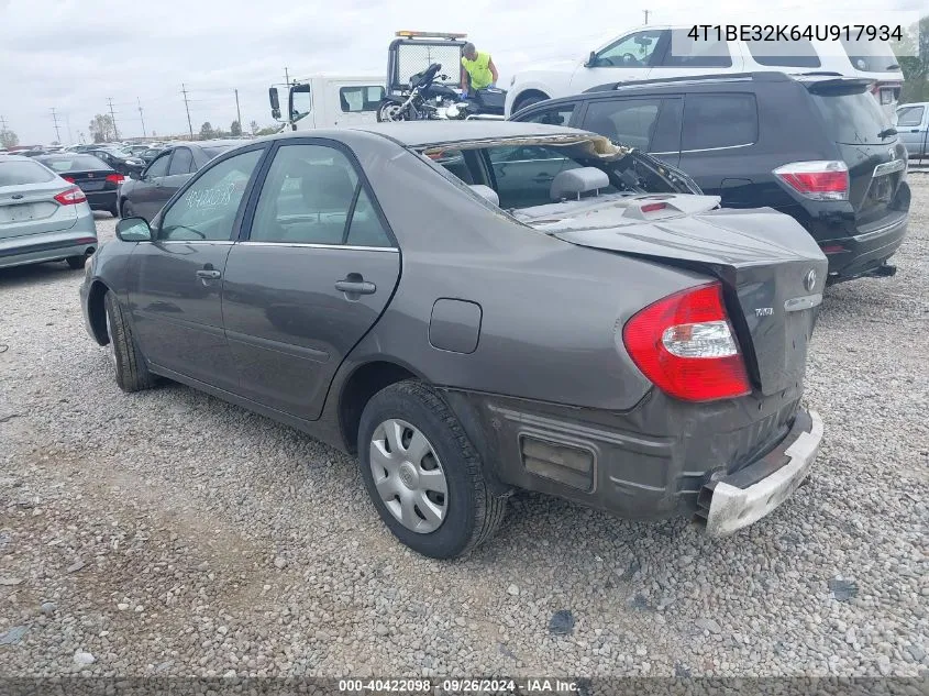 2004 Toyota Camry Le/Xle/Se VIN: 4T1BE32K64U917934 Lot: 40422098