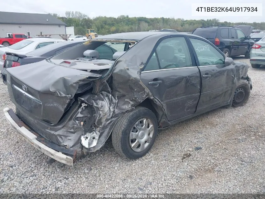 2004 Toyota Camry Le/Xle/Se VIN: 4T1BE32K64U917934 Lot: 40422098