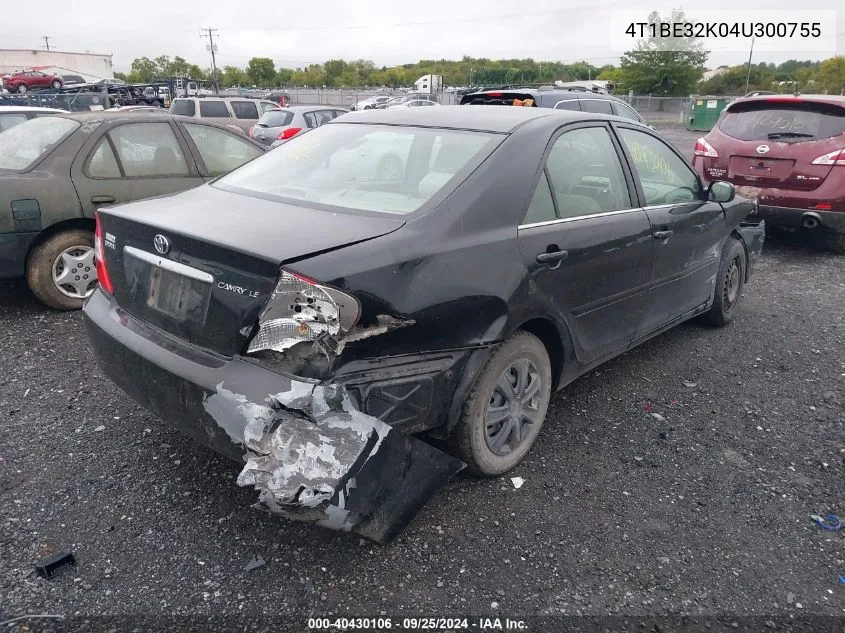 2004 Toyota Camry Le VIN: 4T1BE32K04U300755 Lot: 40430106