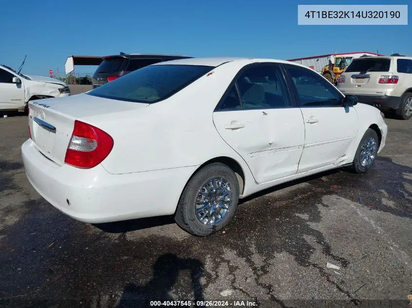 2004 Toyota Camry Le VIN: 4T1BE32K14U320190 Lot: 40437545