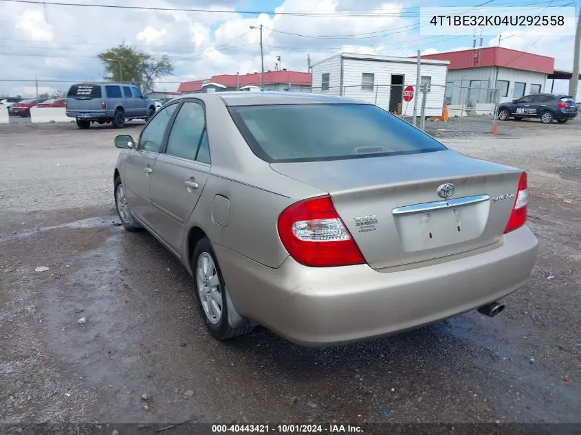 2004 Toyota Camry Xle VIN: 4T1BE32K04U292558 Lot: 40443421