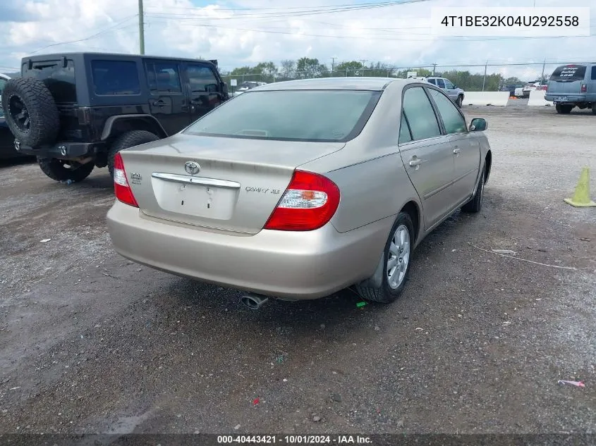 2004 Toyota Camry Xle VIN: 4T1BE32K04U292558 Lot: 40443421