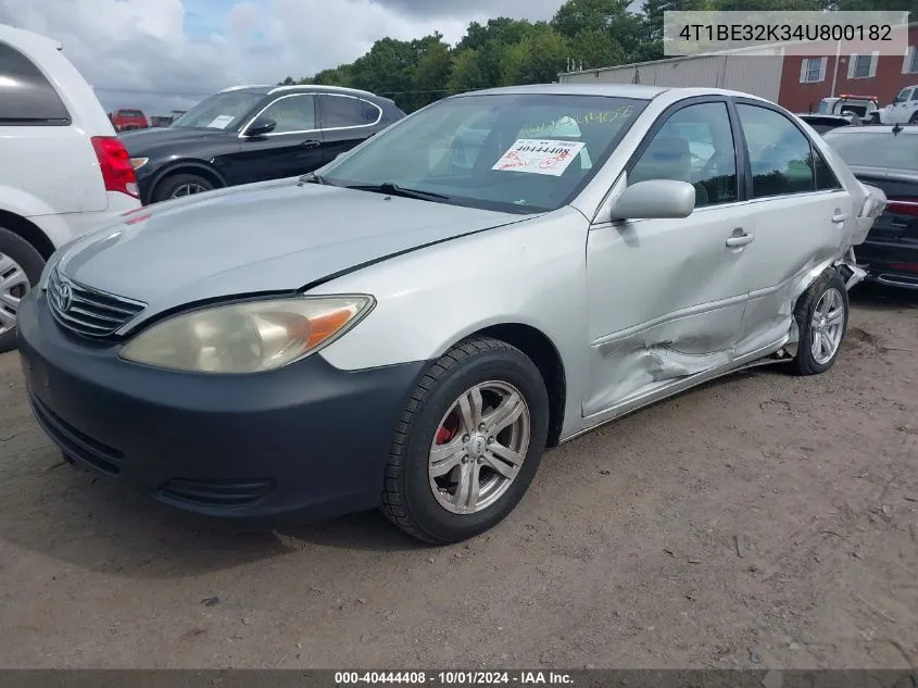 2004 Toyota Camry Le VIN: 4T1BE32K34U800182 Lot: 40444408