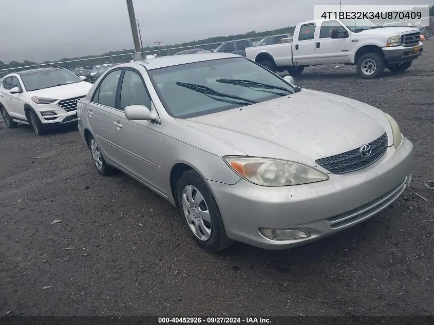 2004 Toyota Camry Xle VIN: 4T1BE32K34U870409 Lot: 40452926