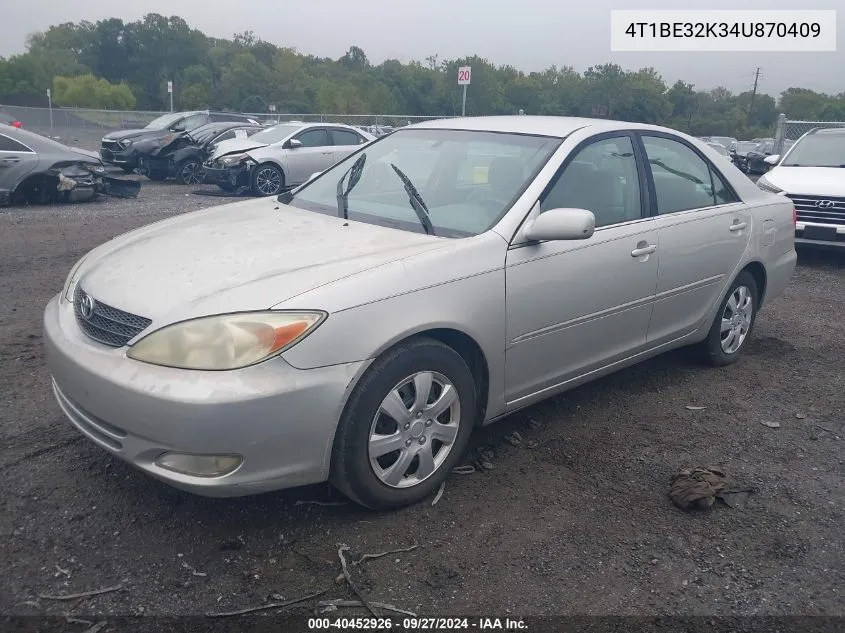 2004 Toyota Camry Xle VIN: 4T1BE32K34U870409 Lot: 40452926