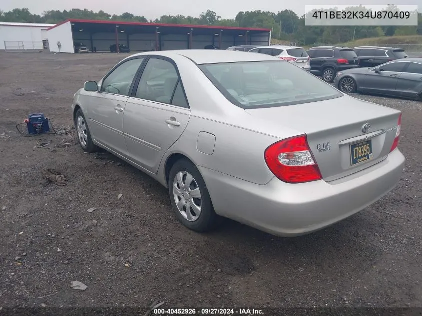 2004 Toyota Camry Xle VIN: 4T1BE32K34U870409 Lot: 40452926