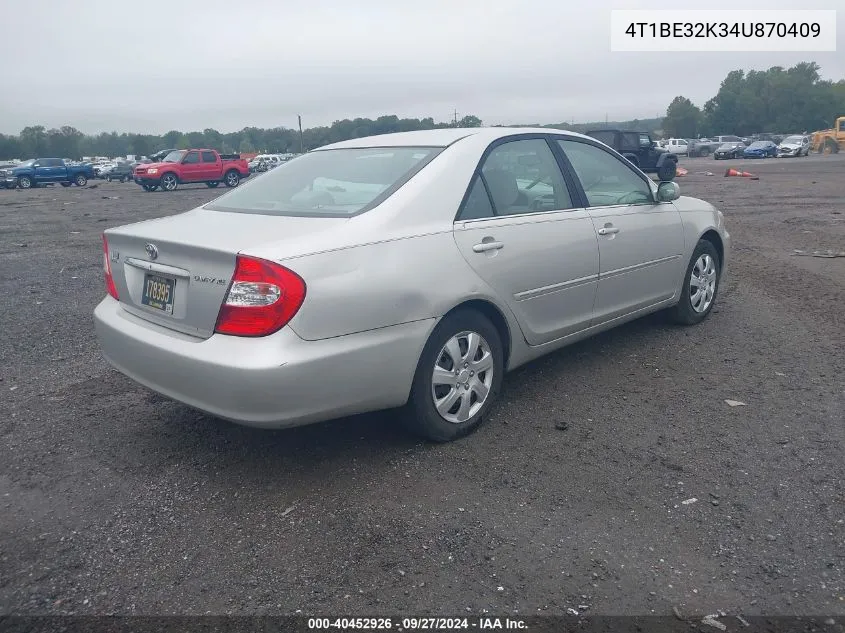 2004 Toyota Camry Xle VIN: 4T1BE32K34U870409 Lot: 40452926