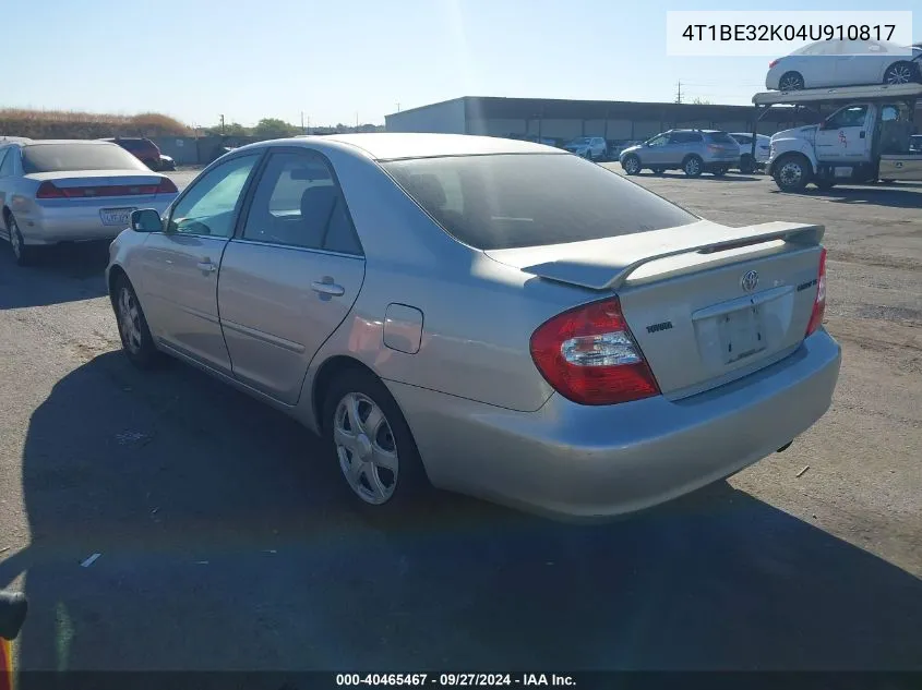 2004 Toyota Camry Se VIN: 4T1BE32K04U910817 Lot: 40465467