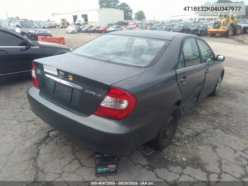 2004 Toyota Camry Le VIN: 4T1BE32K04U347977 Lot: 40472055