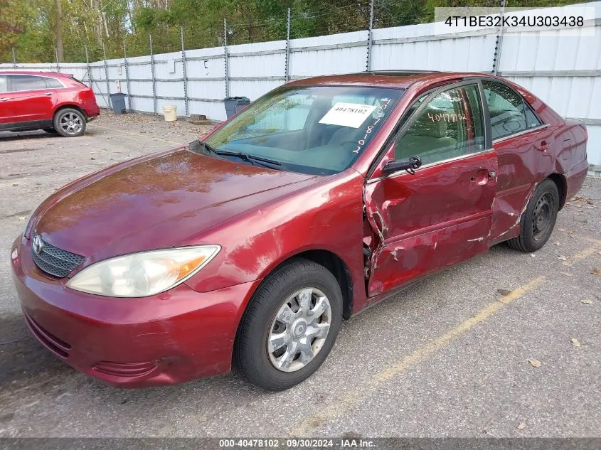 2004 Toyota Camry Le VIN: 4T1BE32K34U303438 Lot: 40478102