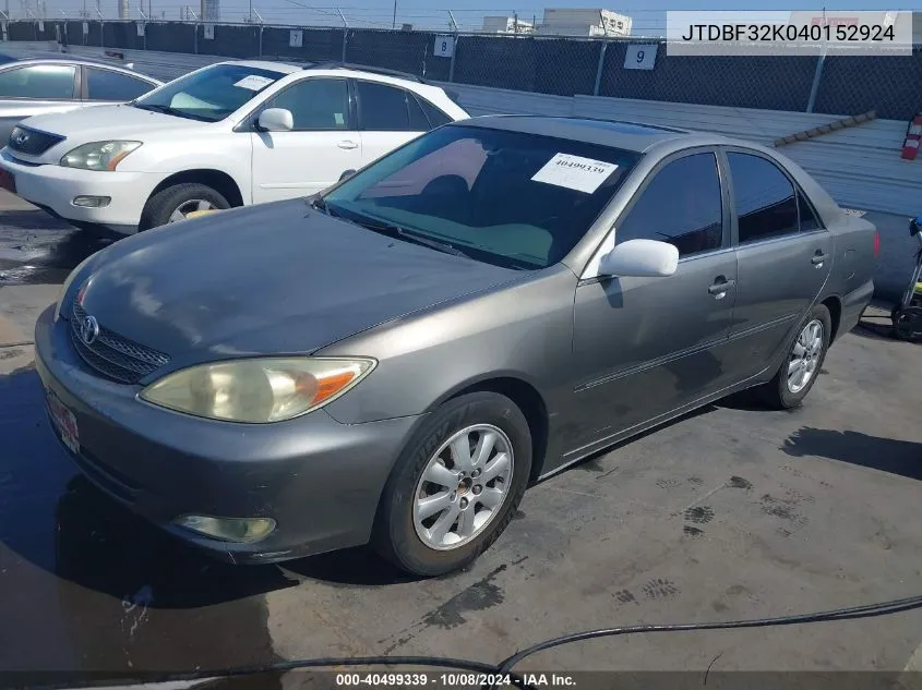 2004 Toyota Camry Xle V6 VIN: JTDBF32K040152924 Lot: 40499339