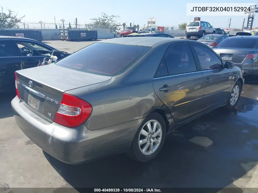 2004 Toyota Camry Xle V6 VIN: JTDBF32K040152924 Lot: 40499339