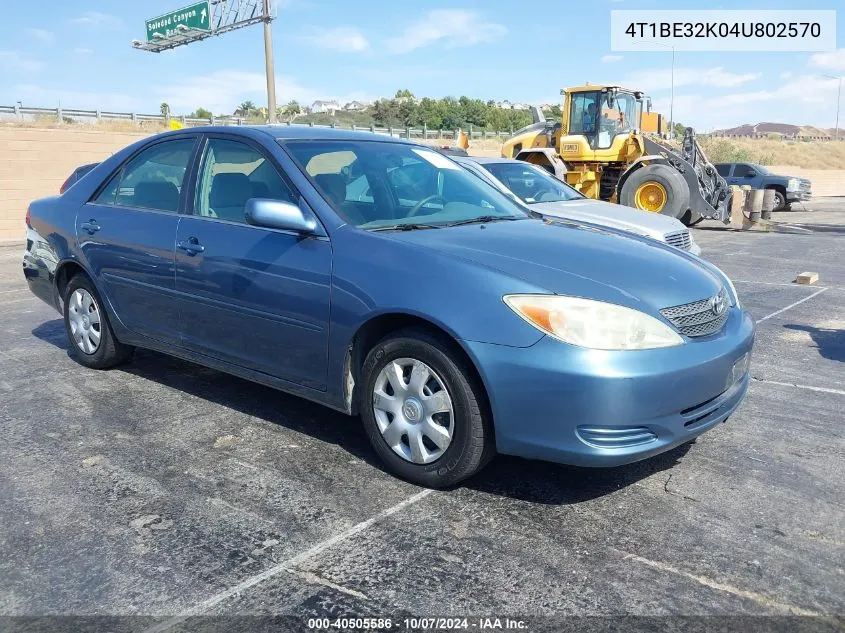 2004 Toyota Camry Le/Xle/Se VIN: 4T1BE32K04U802570 Lot: 40505586