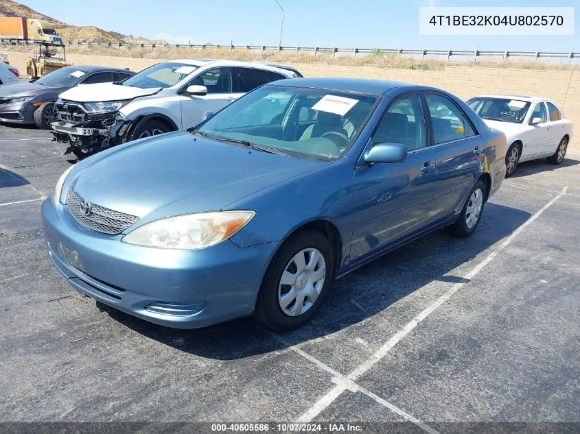 2004 Toyota Camry Le/Xle/Se VIN: 4T1BE32K04U802570 Lot: 40505586