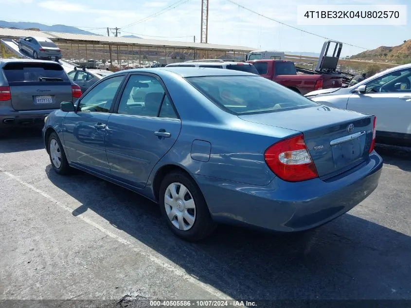 2004 Toyota Camry Le/Xle/Se VIN: 4T1BE32K04U802570 Lot: 40505586