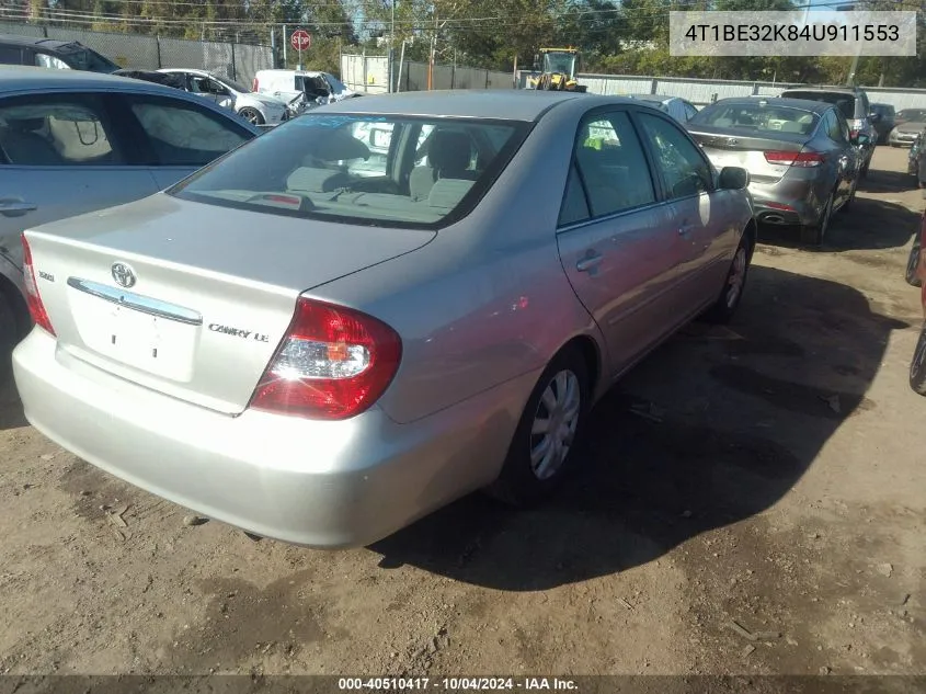 2004 Toyota Camry Le VIN: 4T1BE32K84U911553 Lot: 40510417