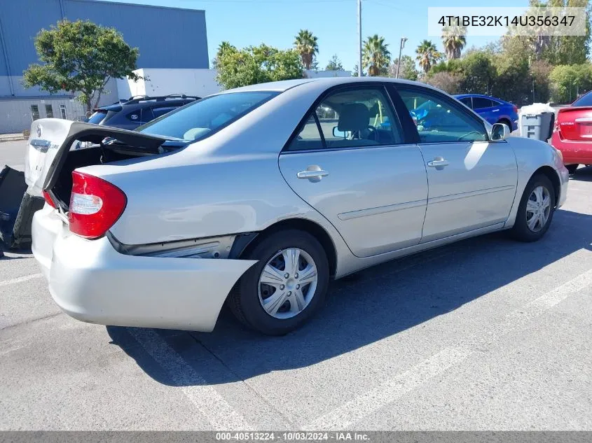 2004 Toyota Camry Le VIN: 4T1BE32K14U356347 Lot: 40513224