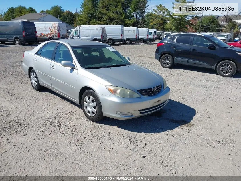 2004 Toyota Camry Le VIN: 4T1BE32K04U856936 Lot: 40536145