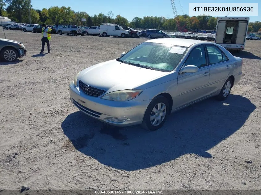 2004 Toyota Camry Le VIN: 4T1BE32K04U856936 Lot: 40536145