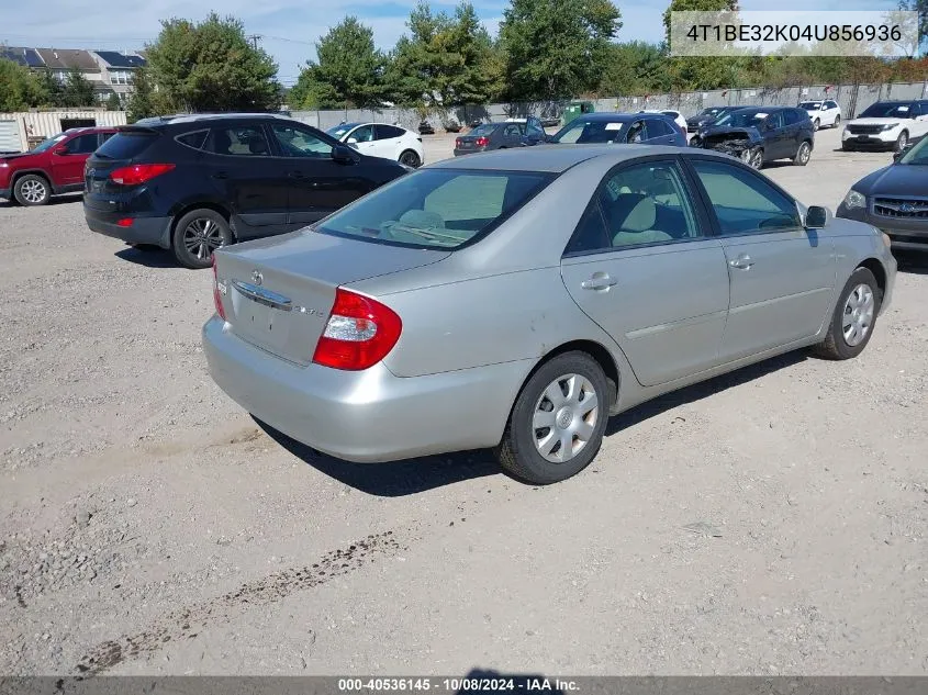 2004 Toyota Camry Le VIN: 4T1BE32K04U856936 Lot: 40536145