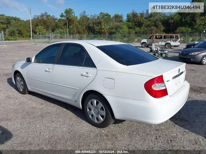 2004 Toyota Camry Le/Xle/Se VIN: 4T1BE32K84U346494 Lot: 40545223