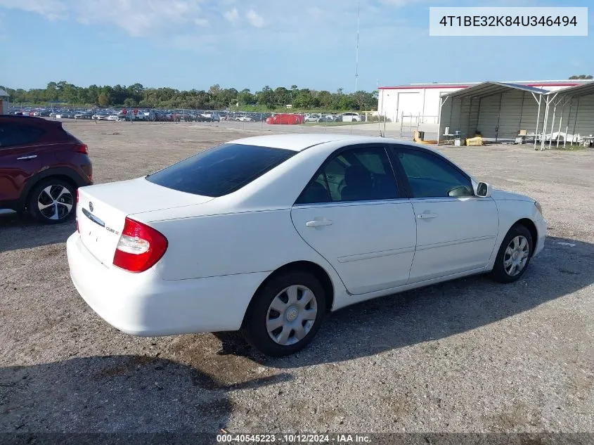 2004 Toyota Camry Le/Xle/Se VIN: 4T1BE32K84U346494 Lot: 40545223