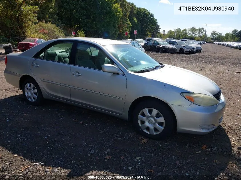 2004 Toyota Camry Std VIN: 4T1BE32K04U930940 Lot: 40568525