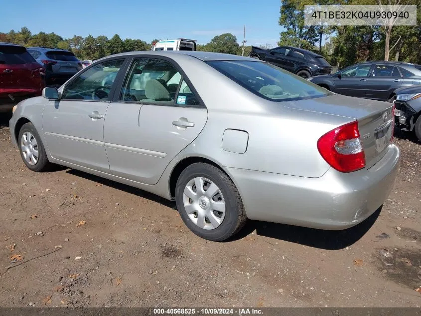 2004 Toyota Camry Std VIN: 4T1BE32K04U930940 Lot: 40568525