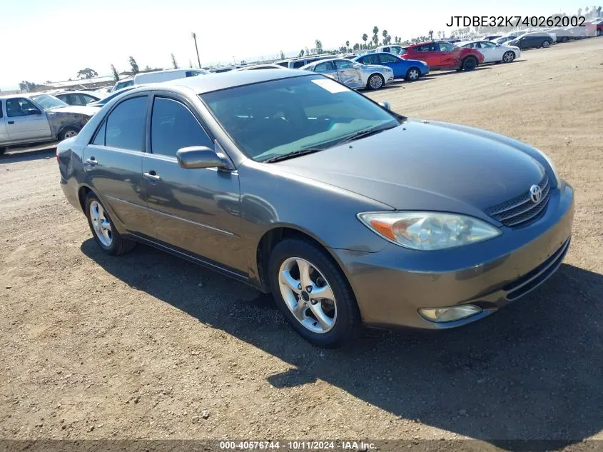 2004 Toyota Camry Xle VIN: JTDBE32K740262002 Lot: 40576744