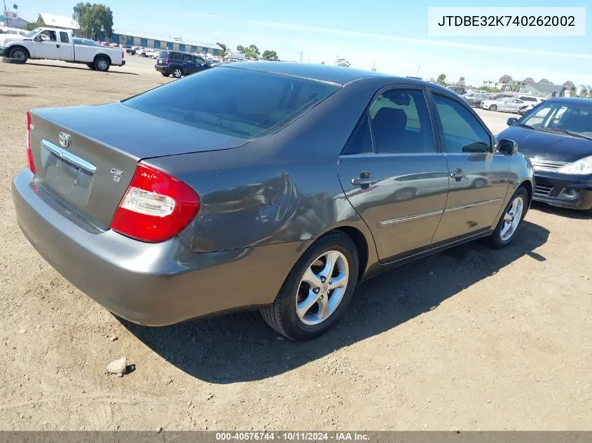 JTDBE32K740262002 2004 Toyota Camry Xle