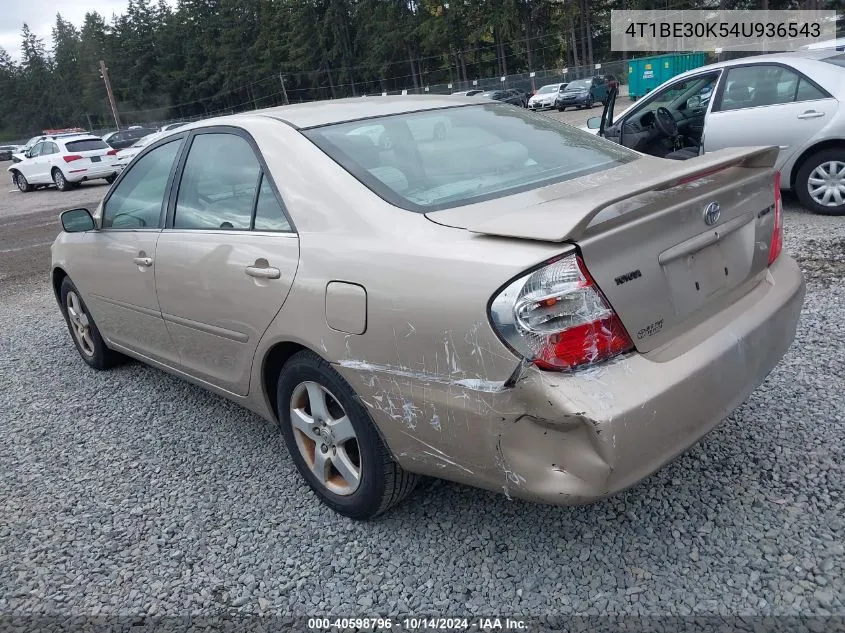 2004 Toyota Camry Se VIN: 4T1BE30K54U936543 Lot: 40598796