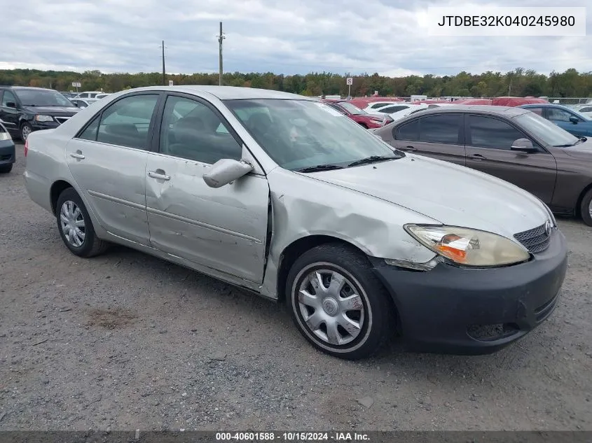 2004 Toyota Camry Le/Se/Std/Xle VIN: JTDBE32K040245980 Lot: 40601588