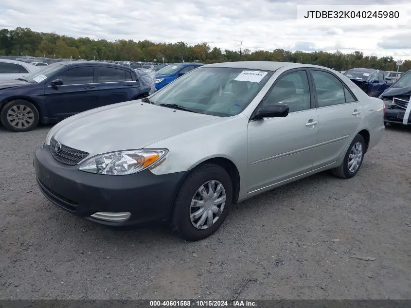 2004 Toyota Camry Le/Se/Std/Xle VIN: JTDBE32K040245980 Lot: 40601588