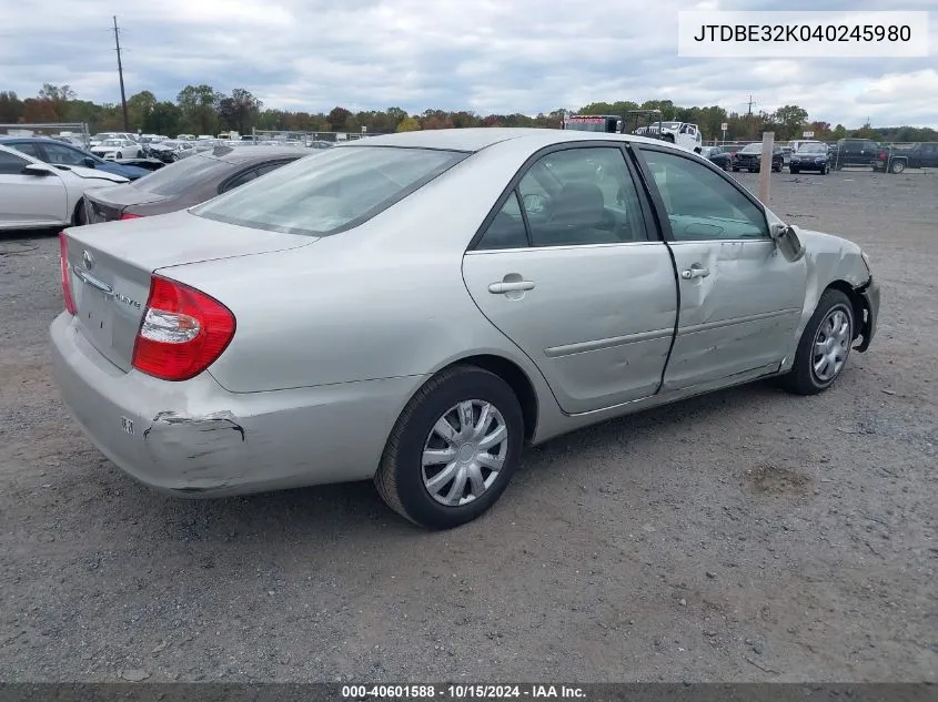 2004 Toyota Camry Le/Se/Std/Xle VIN: JTDBE32K040245980 Lot: 40601588