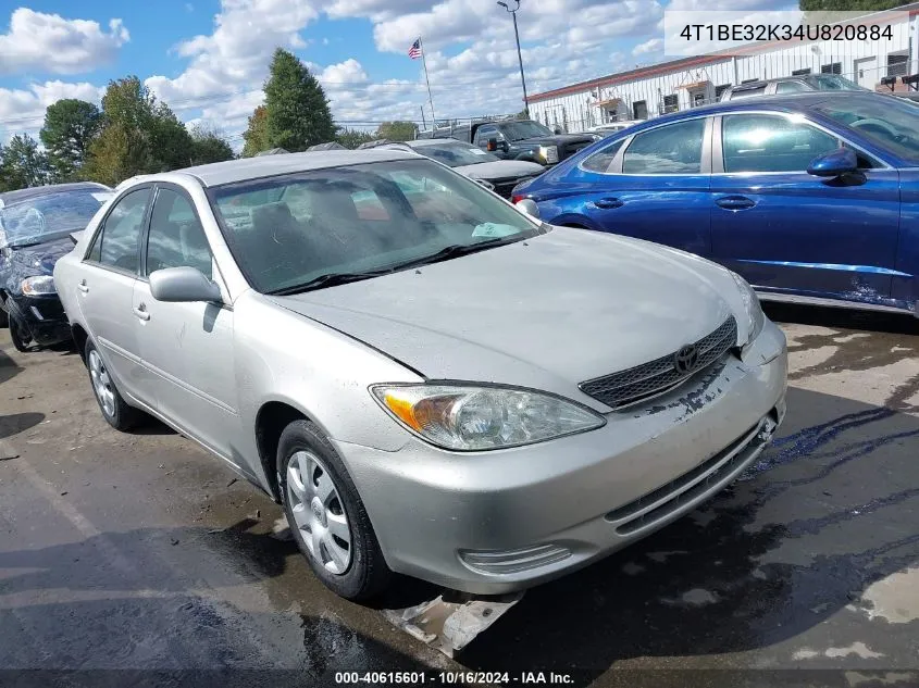 2004 Toyota Camry Le VIN: 4T1BE32K34U820884 Lot: 40615601