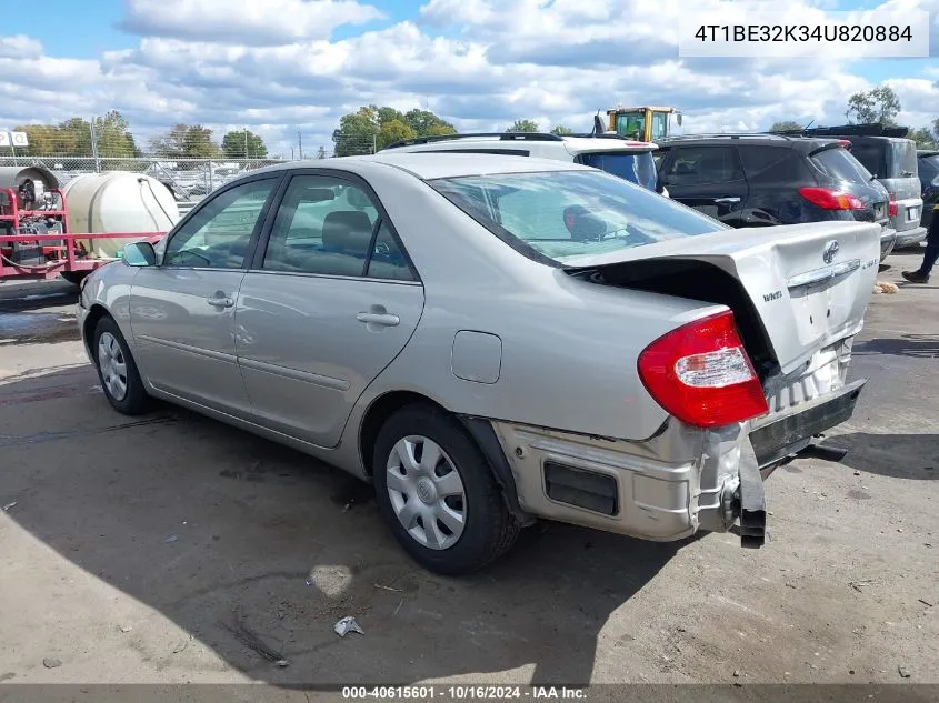 2004 Toyota Camry Le VIN: 4T1BE32K34U820884 Lot: 40615601