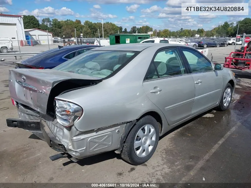 2004 Toyota Camry Le VIN: 4T1BE32K34U820884 Lot: 40615601