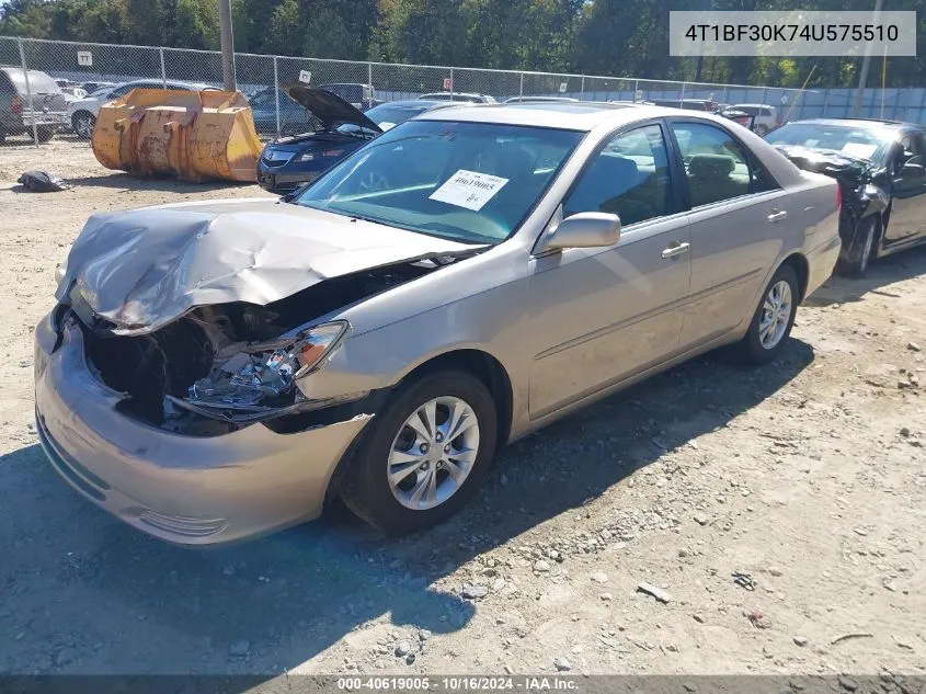 2004 Toyota Camry Le V6 VIN: 4T1BF30K74U575510 Lot: 40619005