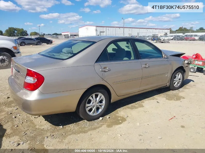 2004 Toyota Camry Le V6 VIN: 4T1BF30K74U575510 Lot: 40619005