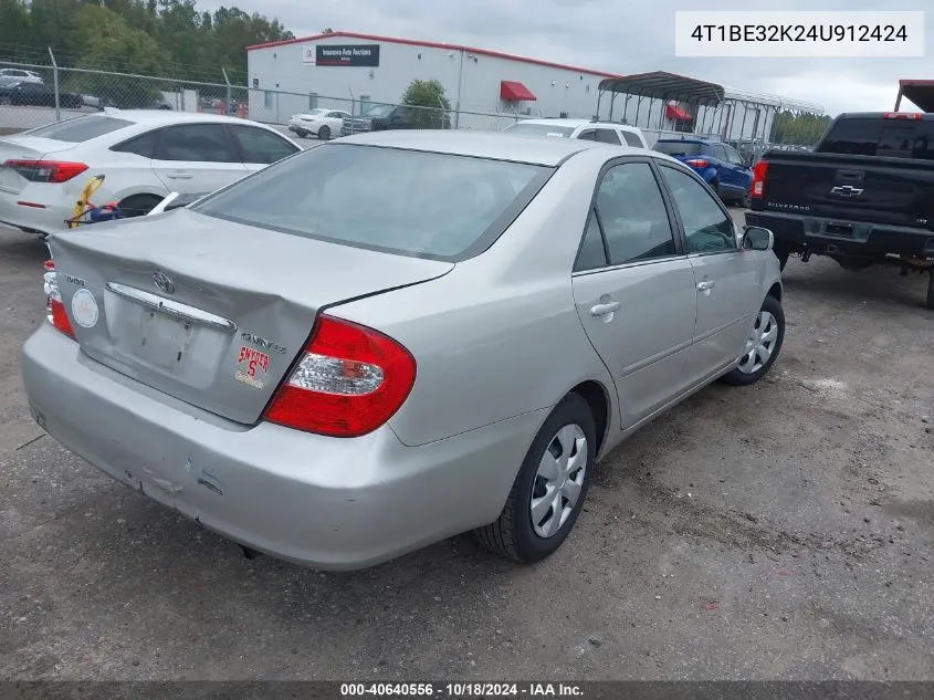 2004 Toyota Camry Le VIN: 4T1BE32K24U912424 Lot: 40640556