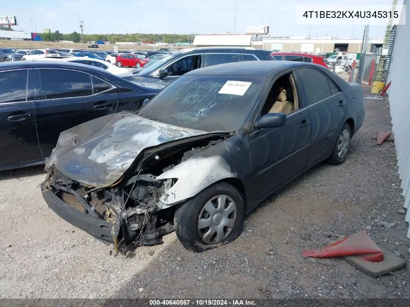 2004 Toyota Camry Le/Xle/Se VIN: 4T1BE32KX4U345315 Lot: 40640567