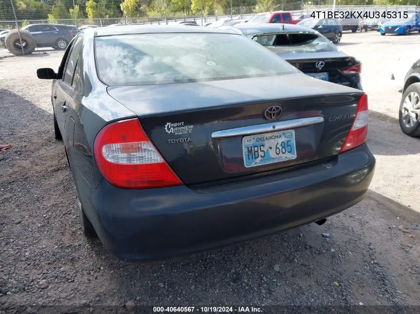 2004 Toyota Camry Le/Xle/Se VIN: 4T1BE32KX4U345315 Lot: 40640567