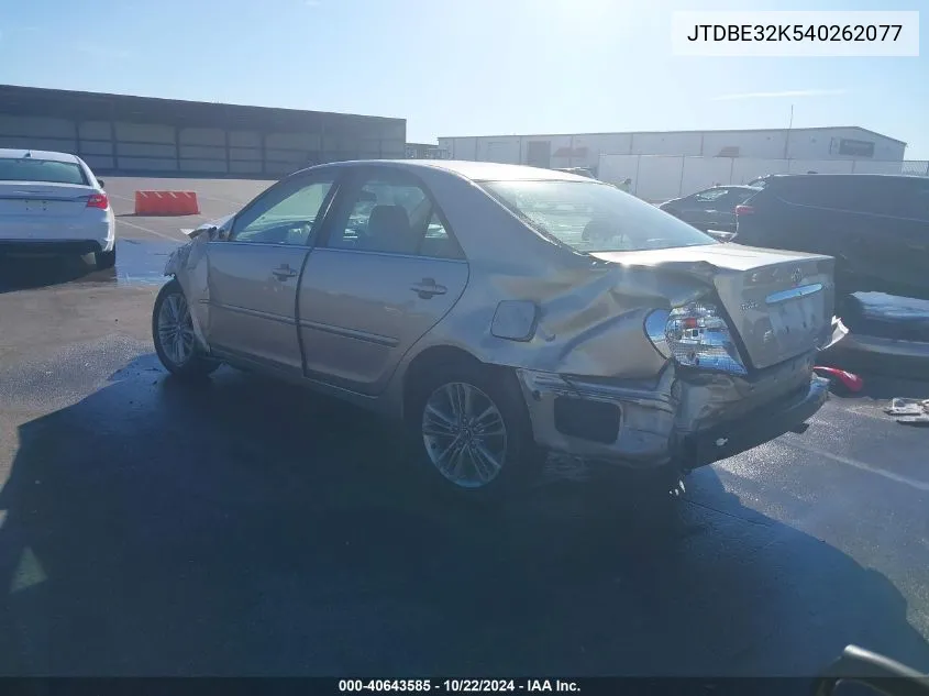 2004 Toyota Camry Le VIN: JTDBE32K540262077 Lot: 40643585