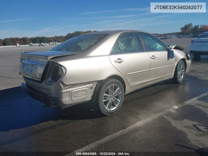 2004 Toyota Camry Le VIN: JTDBE32K540262077 Lot: 40643585