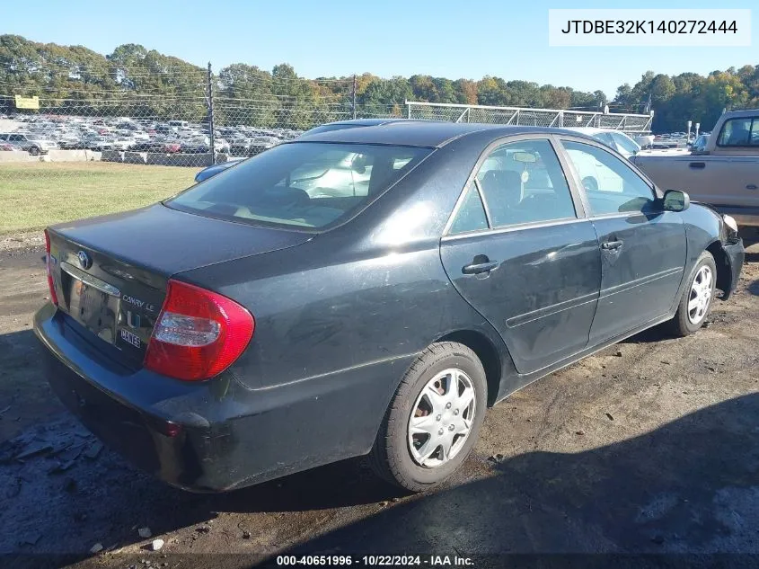 2004 Toyota Camry Le VIN: JTDBE32K140272444 Lot: 40651996