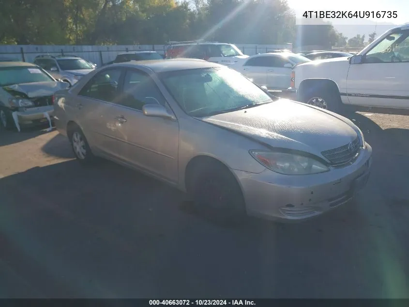 2004 Toyota Camry Le VIN: 4T1BE32K64U916735 Lot: 40663072