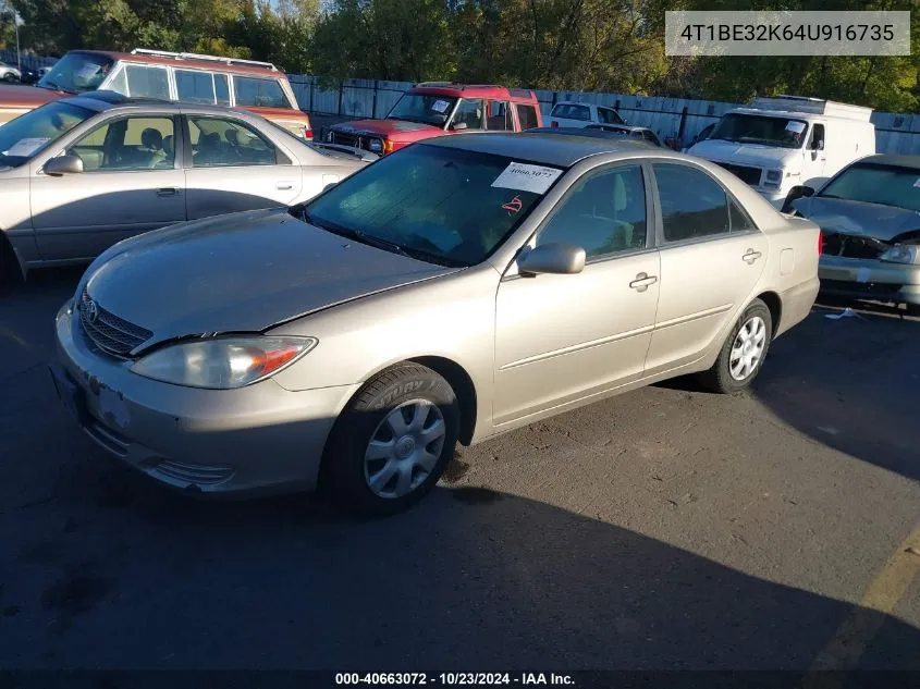 2004 Toyota Camry Le VIN: 4T1BE32K64U916735 Lot: 40663072