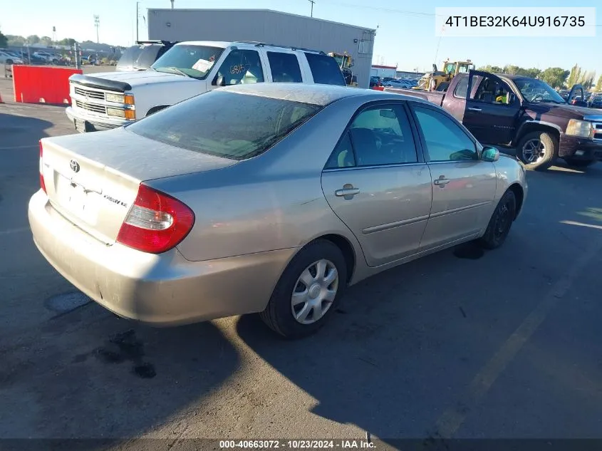 2004 Toyota Camry Le VIN: 4T1BE32K64U916735 Lot: 40663072