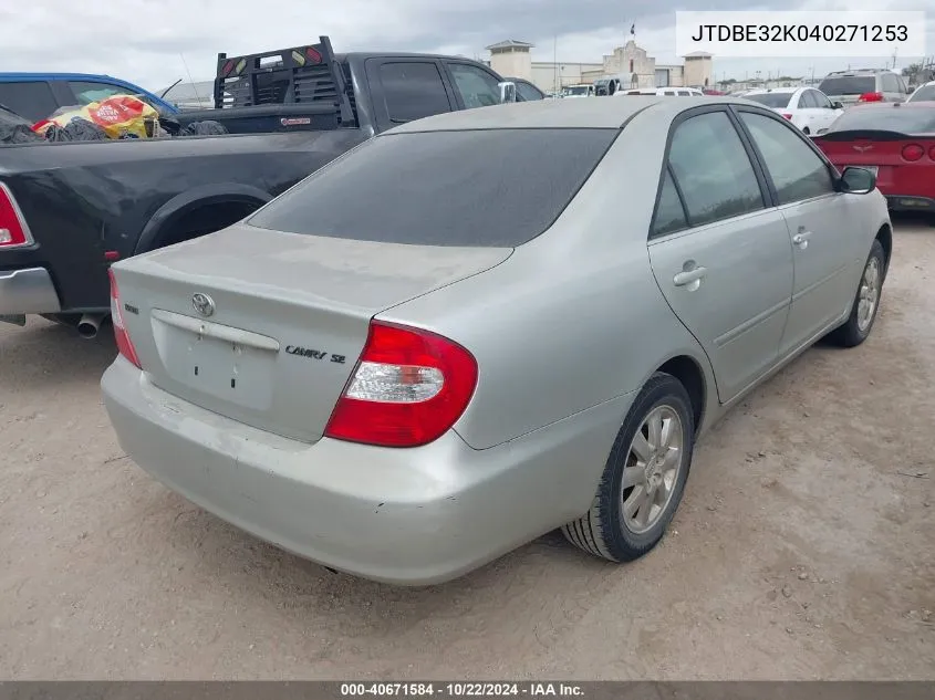 2004 Toyota Camry Se VIN: JTDBE32K040271253 Lot: 40671584